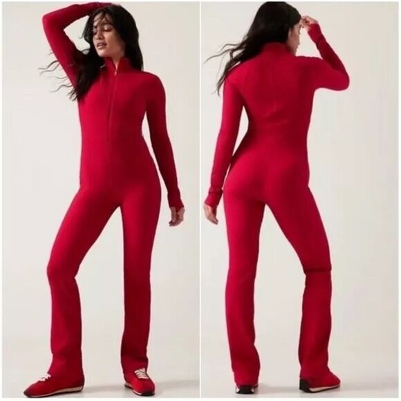 Athleta x Alicia Keys Red Ribbed Goddess Jumpsuit L PowerVita Fabric - Picture 12 of 12